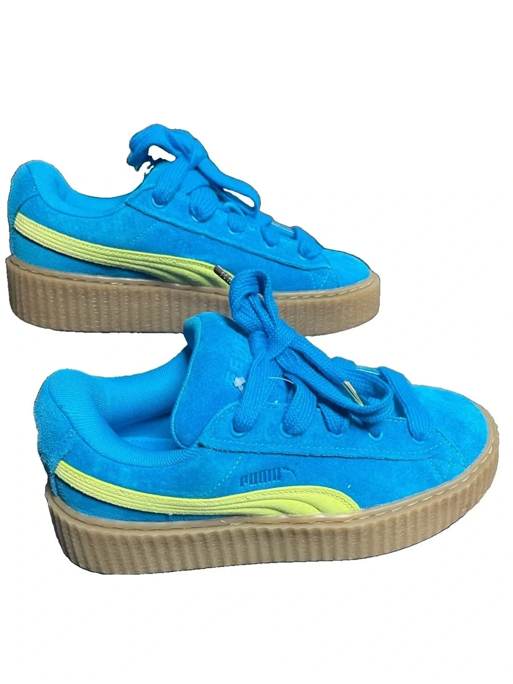 Puma Fenty Creeper Wmns Bright Blue Suede Sneakers with Neon Lime Stripe